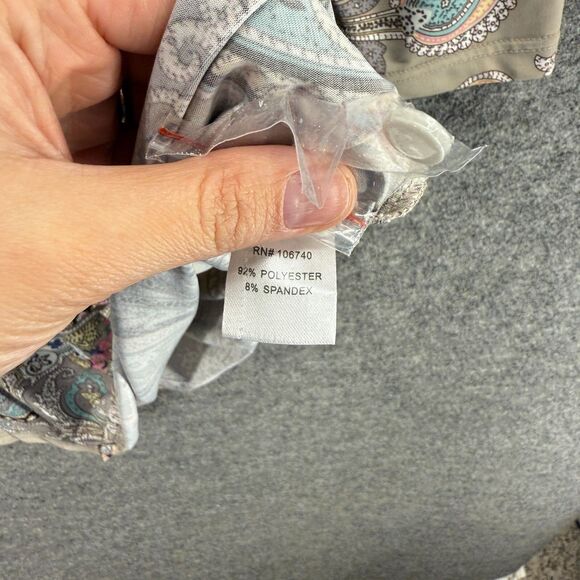 Serengeti Dress Women XL Beige Paisley Shift Short Crew Neck Button Long Sleeve - Picture 4 of 7